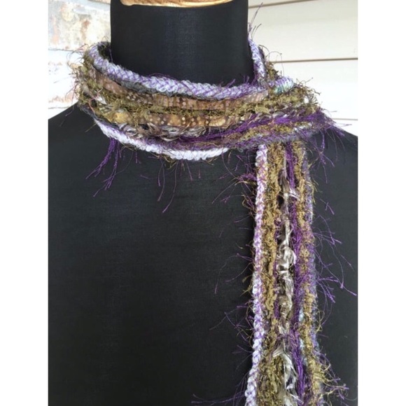 HANDMADE Necklace Scarf Lagoon Boho Fringe Eyelash Yarn Batik Fabric - Picture 4 of 4